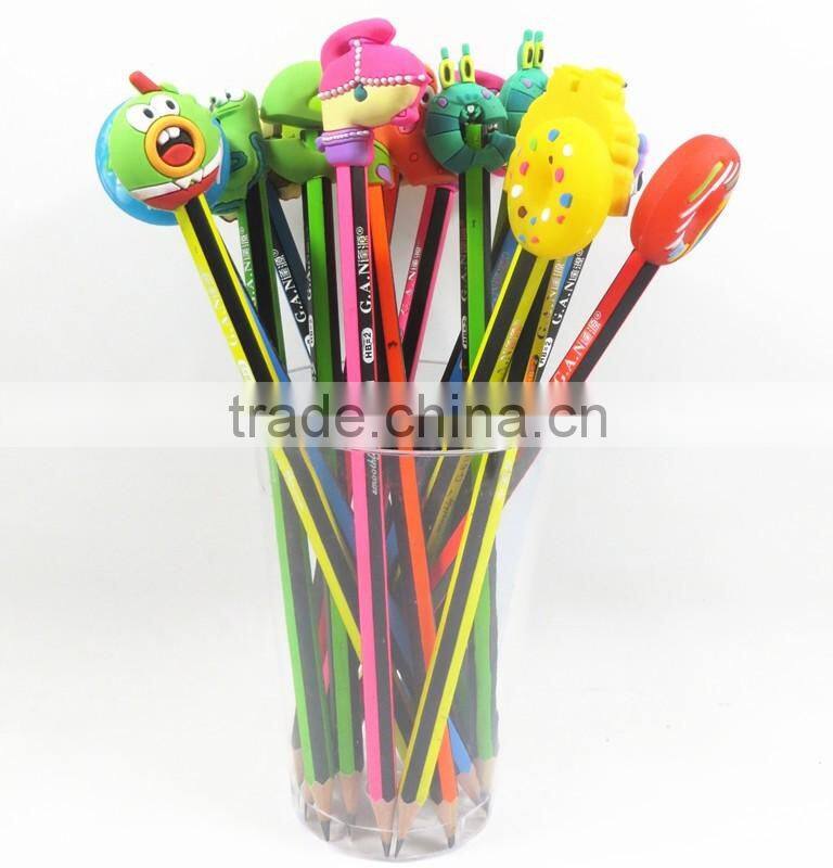 Custom letter design pvc rubber pencil topper/ pen topper