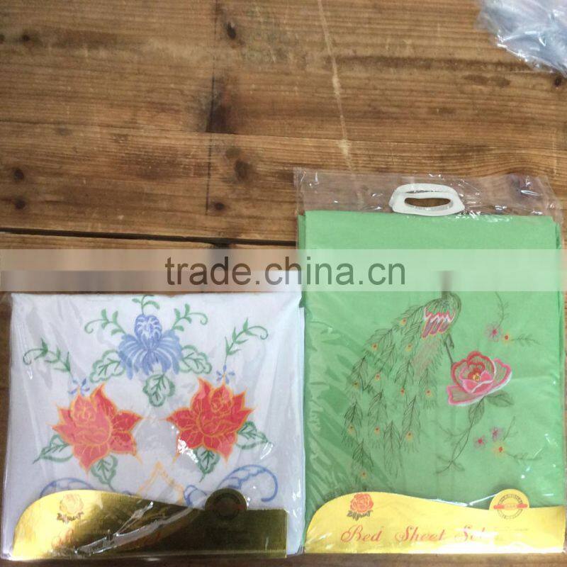 traditional craft sunflower flower embroidered bedding sheet including flat sheet , 2 pillowcase