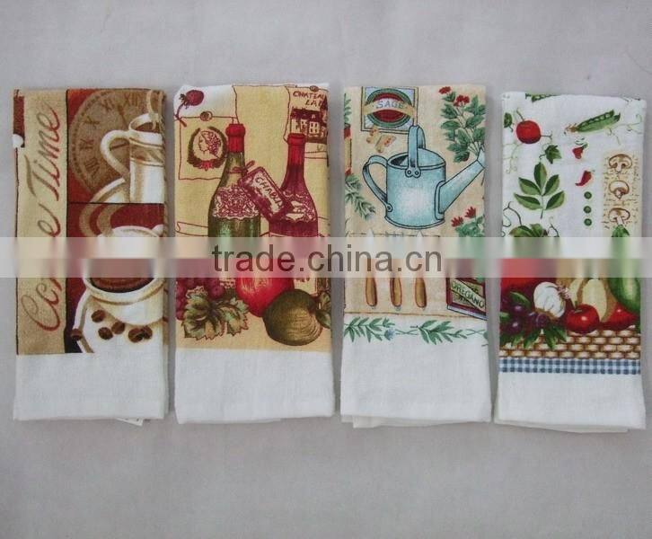 100% cotton flower design 1 pc printing velour towel and 1pc waffle solid color tea towel set