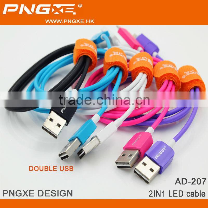 wholesale colorful fast charger micro to 8 pin 2 in 1 led usb cable