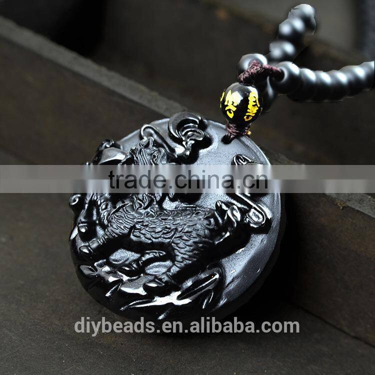 2015 latest unique design black carved dragon obsidian pendant