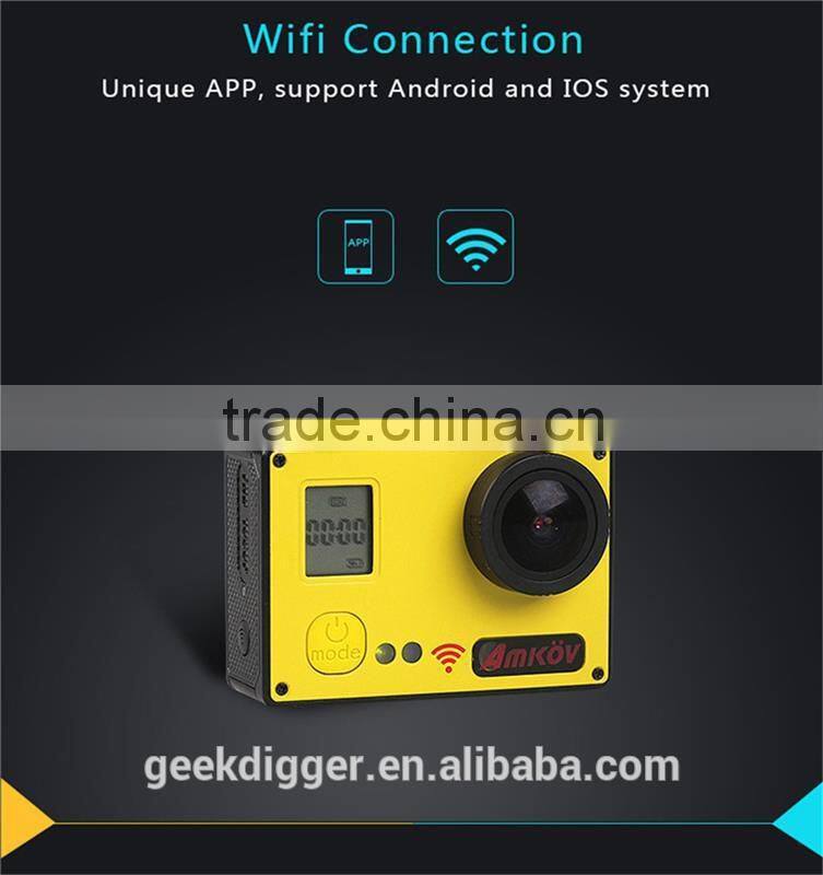 Yellow AMK7000S 4K 2.0" LCD 170 Degree Wide Angle Waterproof Wifi Action Camera with Remote Control Watch