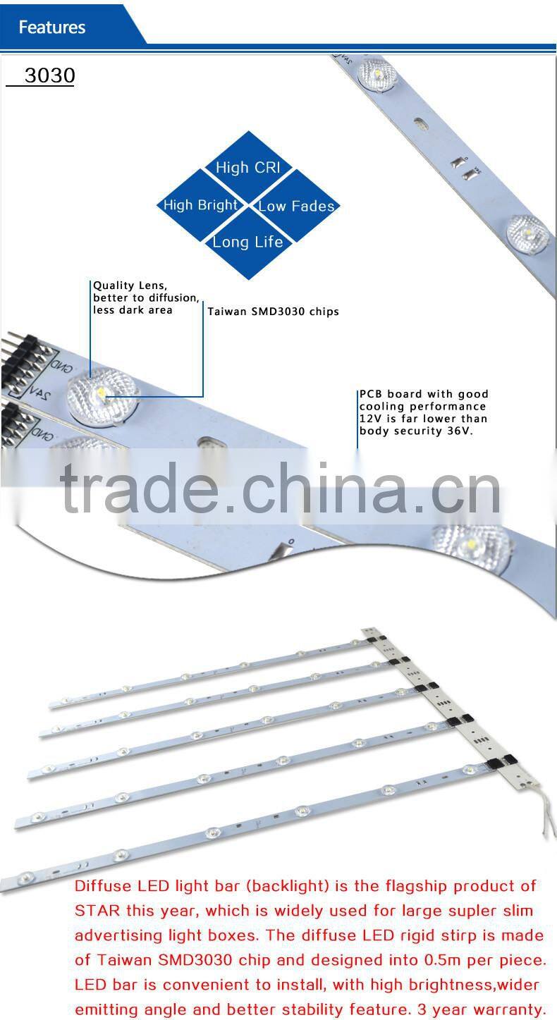 Hot sell 3030 LED Bar Rigid Strip Diffuse Reflection Backlight Light for Outdoor Large Advertising Light Box Slim Lightbox Sign