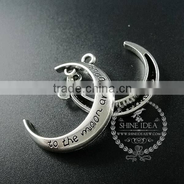30mm vintage antique silver metal carve words love you to the moon and back DIY pendant charm 1830067