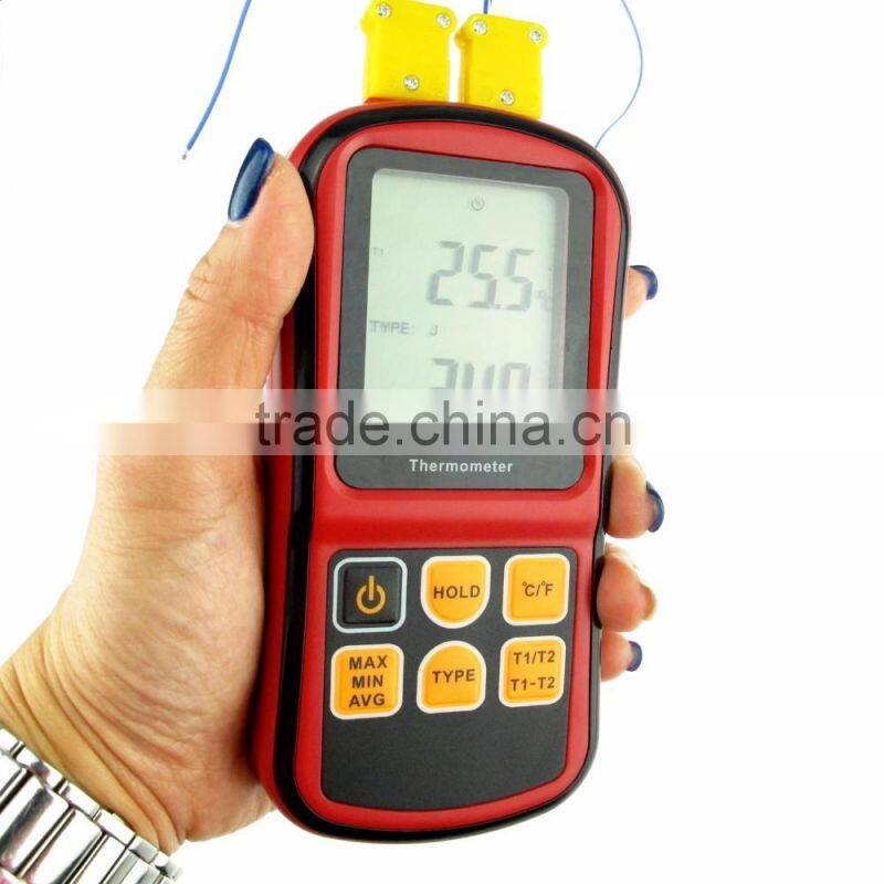 Digital Thermometer Dual Channel Temperature Meter Tester for K/J/T/E/R/S/N Thermocouple Large Display with Backlight