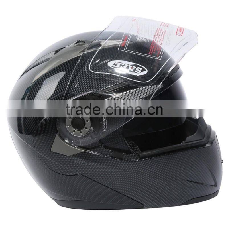 DOT Carbon Modular Dual-Visor Flip Up Sun Motorcycle Full Face Helmet S M L XL