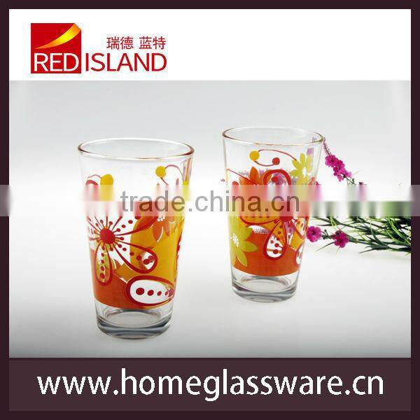 hotsale juice glass cup with full decal ,breakfast glass cup