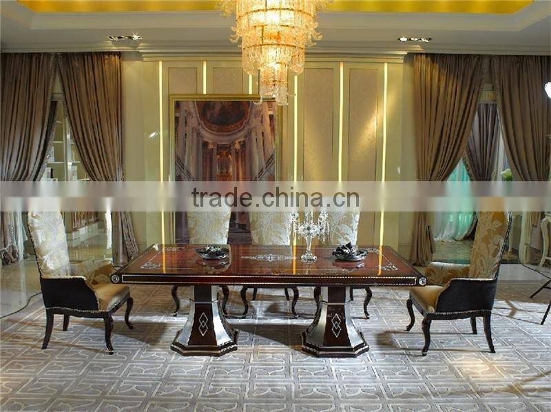 Exquisite Trim Rectangle Long Dining Table and Chair Set, Regancy Dining Table Set with High Back Chair