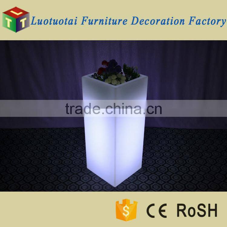 45*45*110cm square tall PE plastic outdoor LED light up flower pot for garden decor
