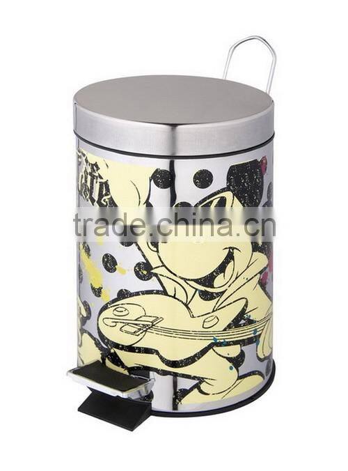 Colored Round Surface Printing Stainless Steel Step Trash Can