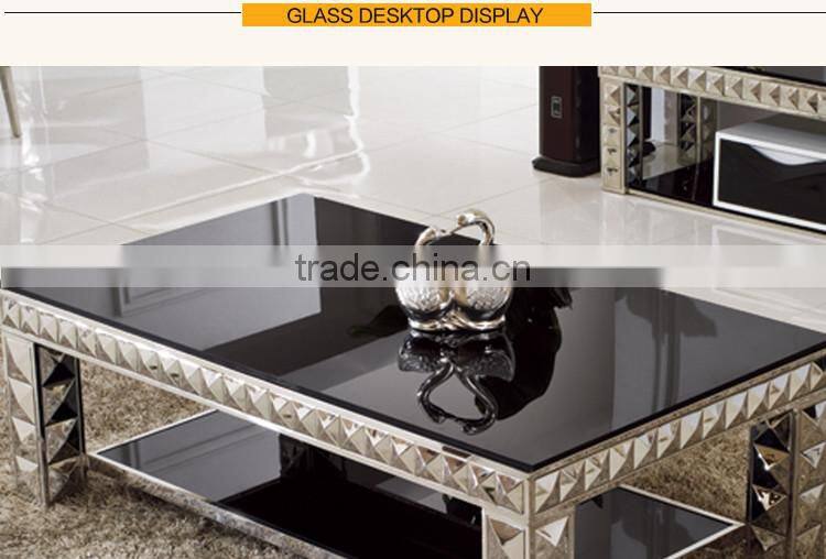 Xinqing Furniture High Gloss Metal Tempered Glass Coffee Table C338