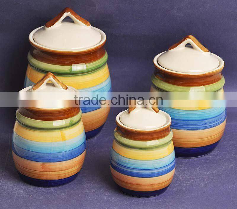 Hand Painted Ceramic Jar with Lid