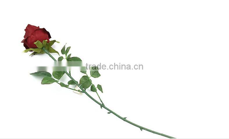 SJ442BZY red artificial single rose flower,fake fabric flowers for sale
