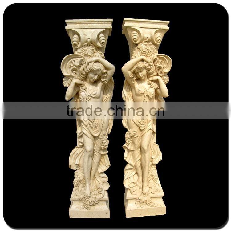 Garden decoration hot sale stone carvings and sculpture column with woman statue sculpture