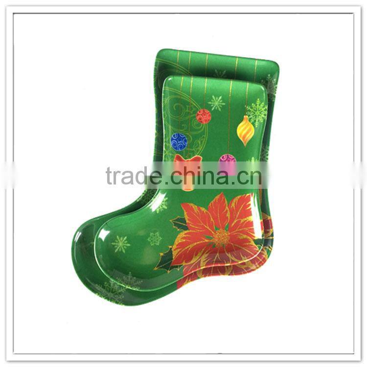 X'mas decorative sock melamine tray, funky sock shaped modern christmas plate