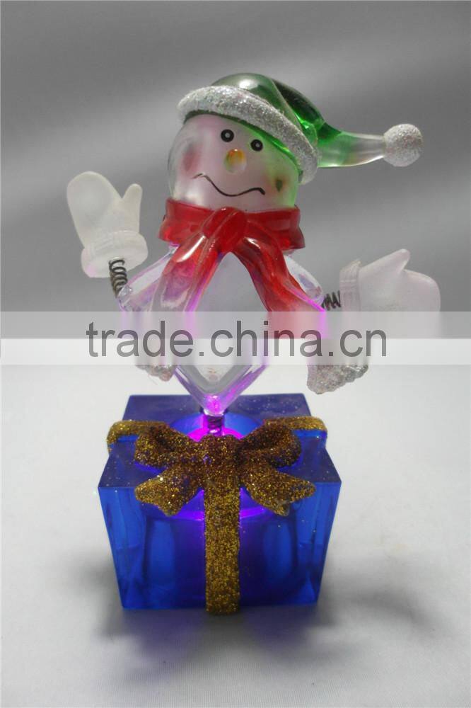 electronic LED light acrylic happy round snowman figurines toys for kids