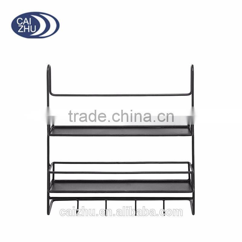 Modular 2 Tier Black Metal Wire Custom Nail Polish Display Wall Rack Utility Hanger Hooks