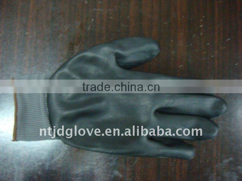 Welding gloves . 13G black Nylon with palm coated black foam nitrile gloves , Knit wrist . working safety gloves