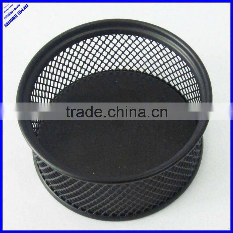 Round black metal mesh pen and paper clip holder