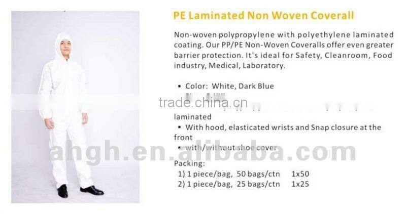 hygienic waterproof disposable nonwoven simple PE coverall for medical and surgical