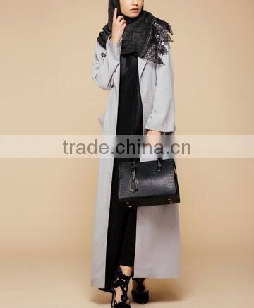 fashion islamic clothing Grey Undertone One Button Linen Open Jacket Abaya