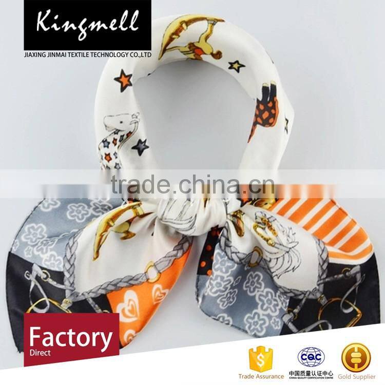 Custom fashion digital print small square silk scarf lady scarf