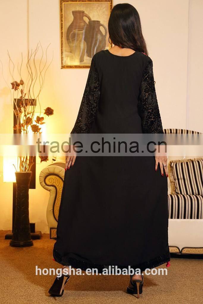 Fashion Designer Winter Front Neck Embroidery Designs For Long Kurtis With Velvet sleeves Pakistani Style HSD7739