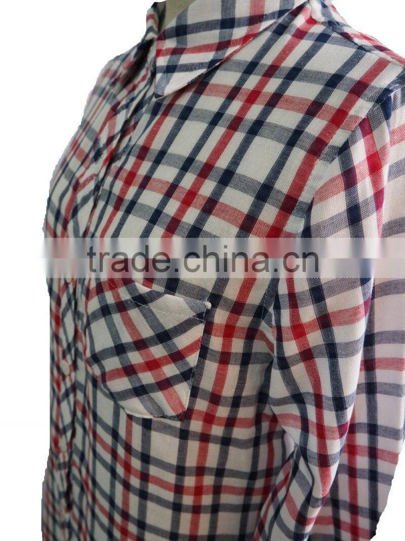 White with Multi-Colour tartan Plaid Soft Point Collar and Box Pleated Back Yoke Button Down Long Shirt