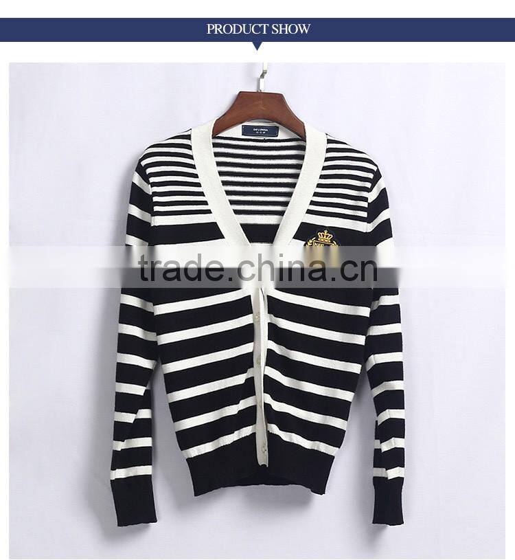 Custom Black And White Strips School Uniform Sweater