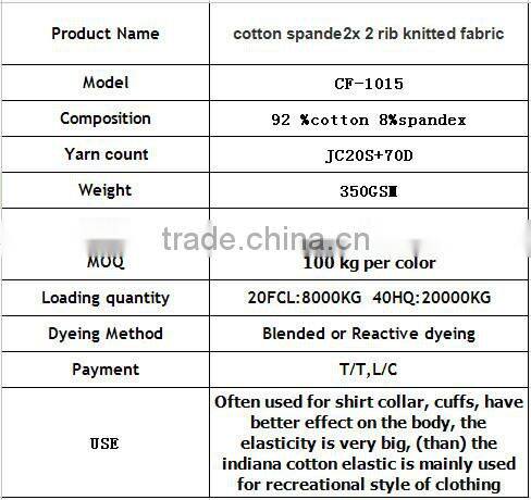 rib knit fabric,cotton spandex 2x 2 rib knitted fabric