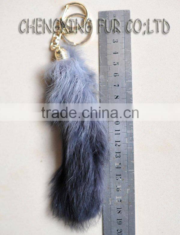 CX-R-39 Wholesale Custom Keychain Dip Dyeing Rabbit Fur Tail Key Ring Keys