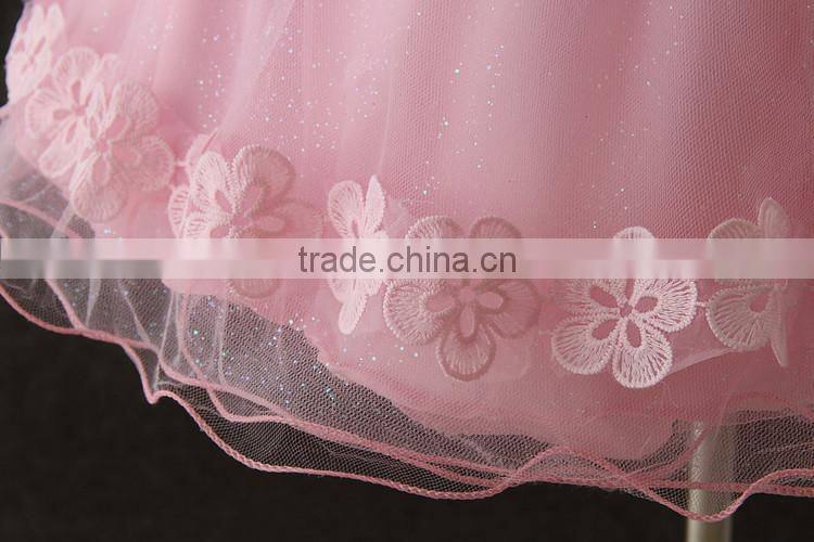 Summer frock designs pictures Baby girls one-piece party dresses Sleeveless Puffy Applique Pink Flower Shiny performance dress