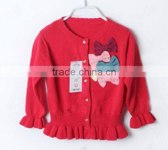 wholesale fancy bows trims ruffle knitted girls baby wool sweater