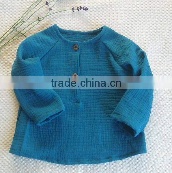 Toddler Boys Clothes Double Layer Muslin Baby Clothing Wholesale Blue Long Sleeve Shirt
