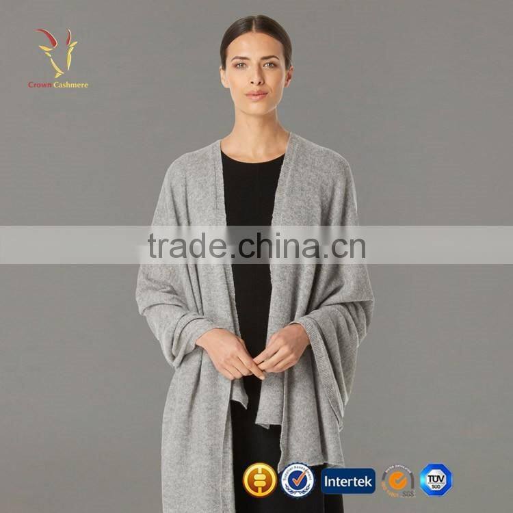 Women Grey Long Cashmere Poncho Wool Scarf Sahwl Poncho