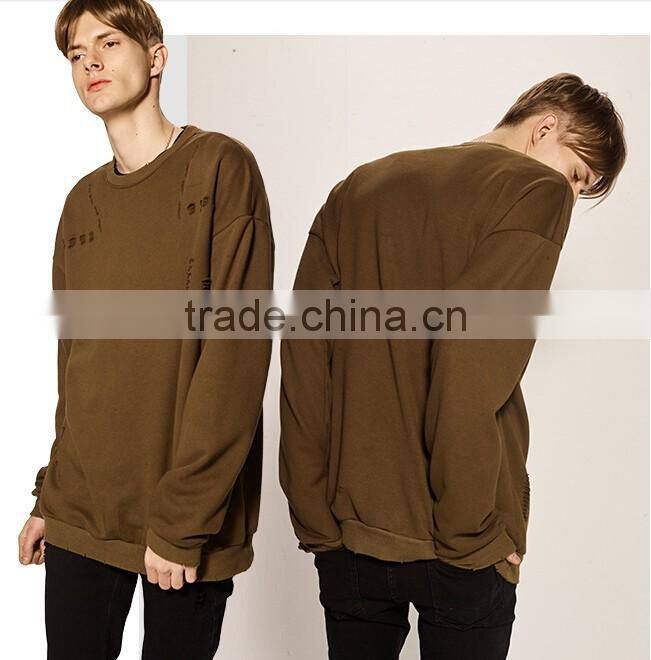 Casual longline Regular Cut Mens Ripped pullover Hoodie for man