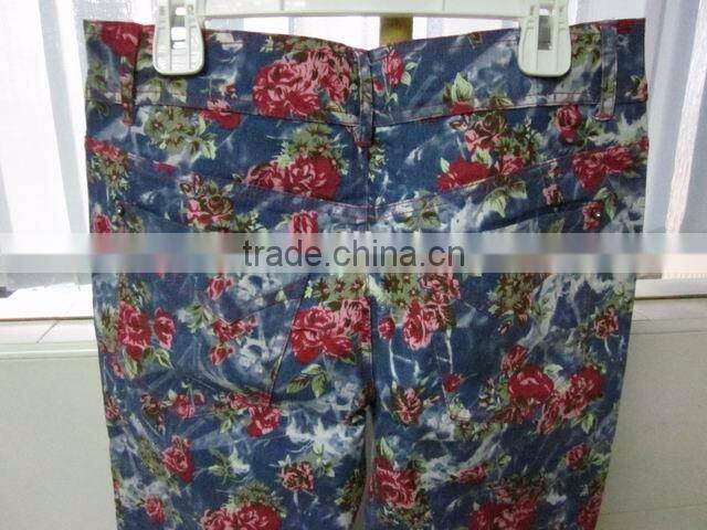 women denim printing fabric 95% cotton 5% spandex sexy tight pants wholesale to South American