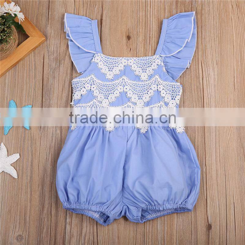 Summer Baby Girls Romper Flutter Sleeve Lace Romper Wholesale 2017 Kids Clothes Outfit 0-24M