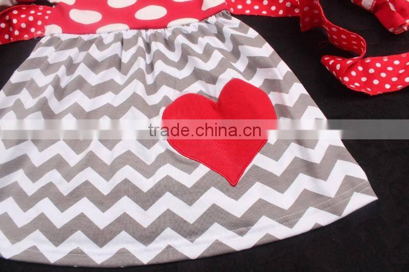 Wholesale Long Sleeve Girls Summer Dress Polka Dot Embroidered Red Heart Kids Boutique Party Dress