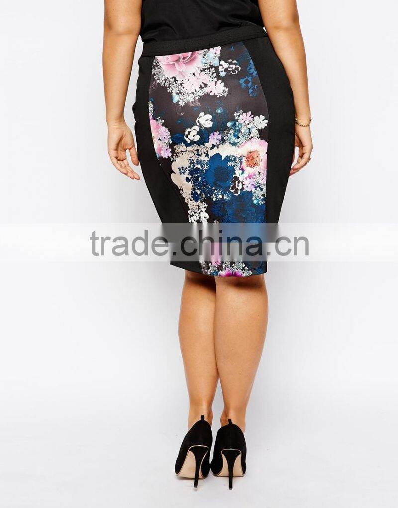 hot selling plus size high-waisted pencil skirt printed pink clove panelled lady skirt