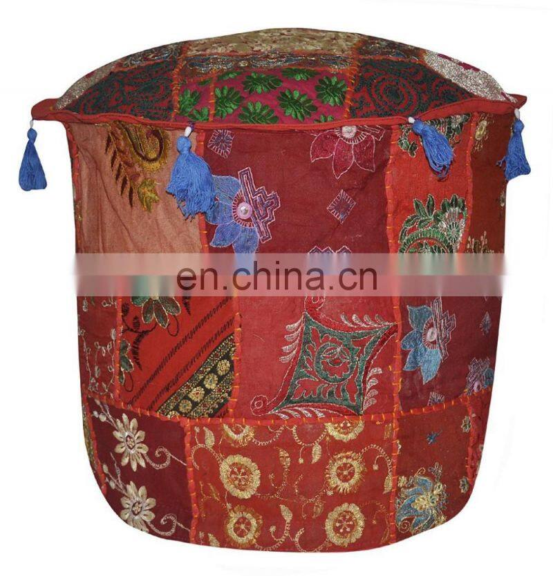 Indian Traditional Home Decorative Ottoman Handmade and Patchwork Foot Stool Floor Cushion