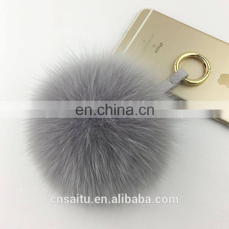Genuine Fox Fur Keychain In Multicolor Pompom Bag Accessories Fur With Leather