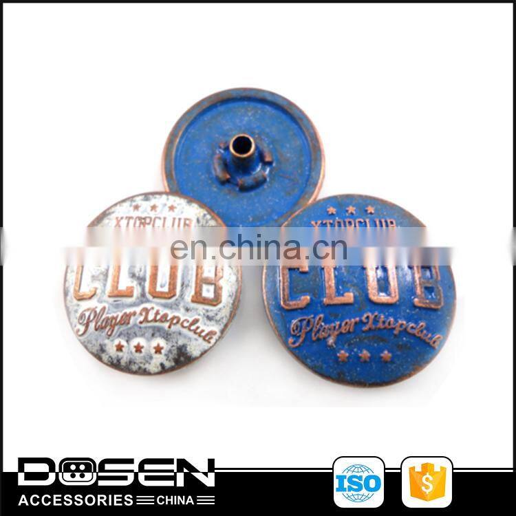 Red Copper White Blue Contrast Color Antique Finishing Custom Letters Logo Metal Snap Fasteners Press Button for Garments 18mm