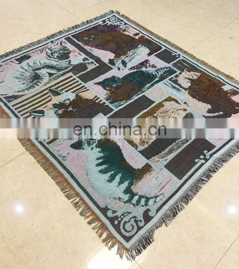 RAWHOUSE woven throw tapestry wall hanging sofa cover blanket with fringe jacquard woven blankets