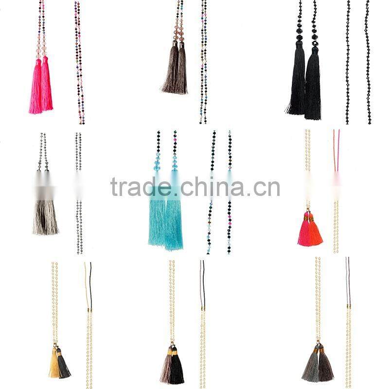 2016 fashion DIY colorful crystal pendant necklace, beaded tassel necklace