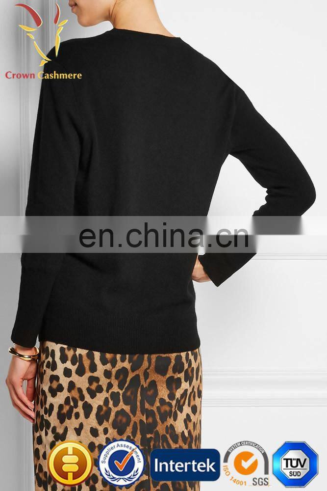 Crew neck sweater pattern pure cashmere pullover for lady