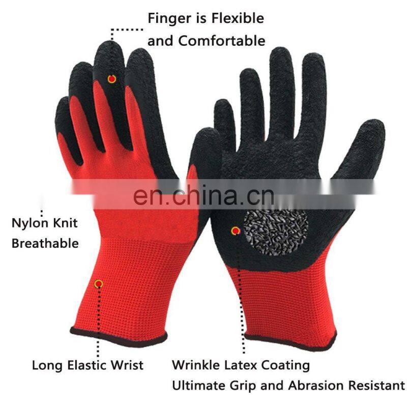 13g Cheap Heavy Industry Hand Knitted Polyester Crinkle Latex Coated Anti Slip Hand Garden Glove