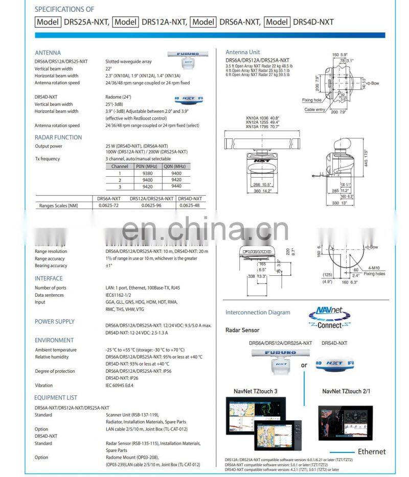 Marine electronics maritime navigation communication FURUNO NTX series ship boat solid state doppler radar sensor antenna