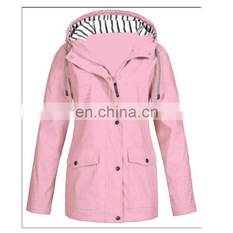 Custom-made women's outdoor waterproof hooded raincoat plus large jacket windbreaker