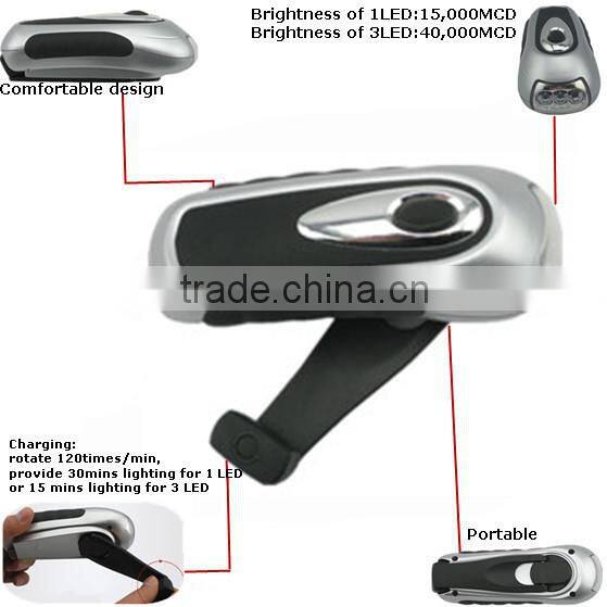 JAK HF1006 CE certificated 3 LED dynamo ABS torch